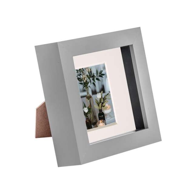 "Nicola Spring 4 x 4"" Photo Frame - Grey/Ivory Mount - 3D Photo Frame Picture Frame Box Portrait Display Case (12.5 x 12.5cm)"