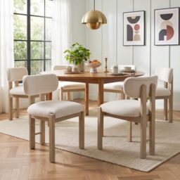 VILUXE Set of 6 Bouclé Dining Chairs Padded Seat & Backrest + Solid Wood Frame + Bouclé Upholstery Natural