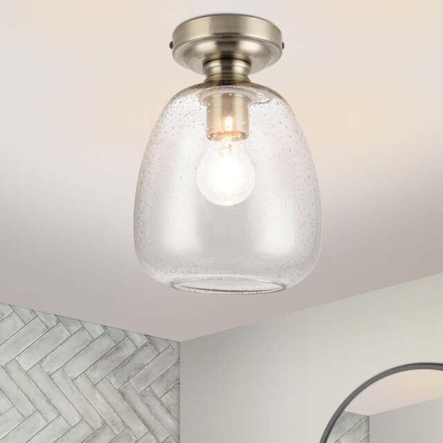 COSYLYTE Buxton Bathroom Light Classic Bubble Glass Ceiling Light - Antique Brass Base Gold Antique Brass 1