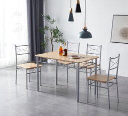 MCC Direct Dining table and 4 chairs set with Metal frame Silvia Range Natural