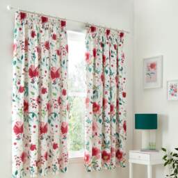 D & D Abstract Poppy Pencil Pleat Curtains Red