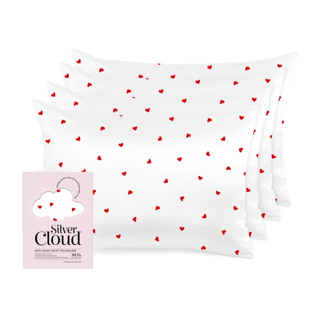 Silver Cloud Silver Ion Infused Satin Pillowcase Heart Print - 4 Pack