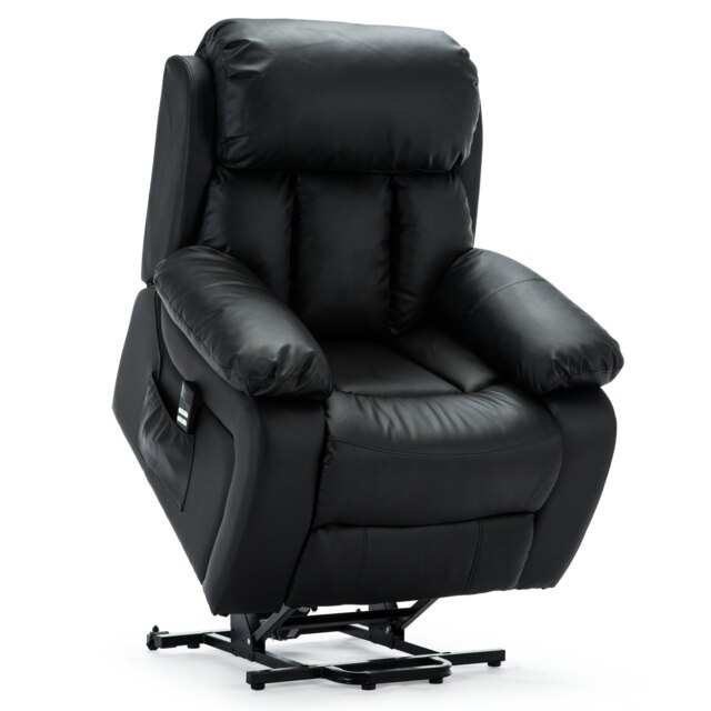 Chester Dual Motor Rise Recliner Heat and Massage Bonded Leather Chair (Black)