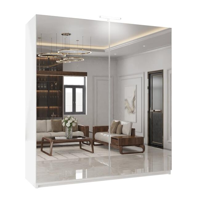 Sliding Wardrobes 4U Full Mirror Sliding Wardrobe - Modern Bedroom Storage in 150cm, 203cm and 250cm White White200cm