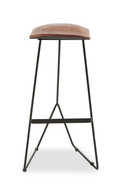 Orsina Brown Leather Bar stool, Minimal Bar Stool with Footrest, Open Frame Kitchen Stool, Airy Metal Bar Stool