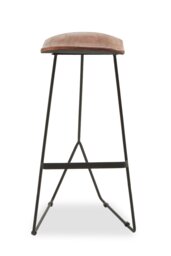 Orsina Brown Leather Bar stool, Minimal Bar Stool with Footrest, Open Frame Kitchen Stool, Airy Metal Bar Stool