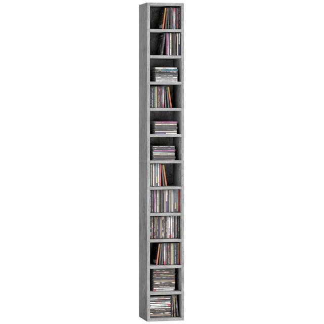 HOMCOM 204 CD Storage Unit, Storage Tower with 12 Cubes, 175cm Tall Bookcase for Living Room, Home Office, Study Room, Cement Grey