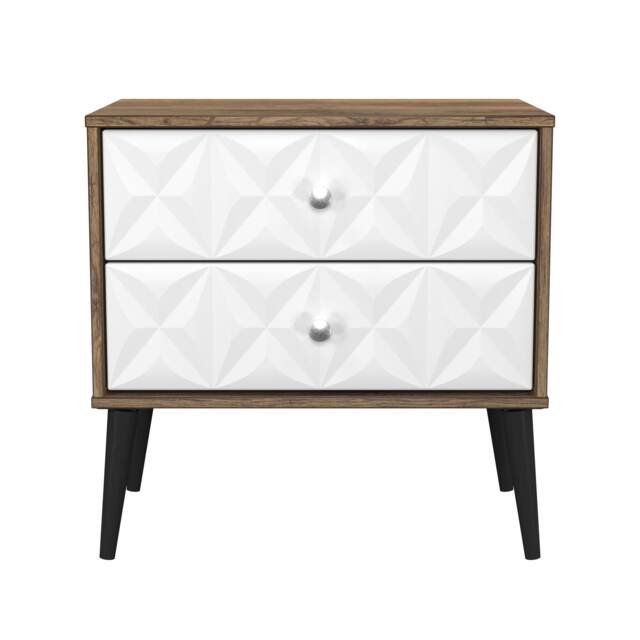 Toledo 2 Drawer Wide Bedside Table in White Matt & Vintage Oak (Ready Assembled) White White Matt & Vintage Oak
