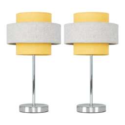 ValueLights Weaver Pair Chrome Touch Table Lamps Mustard Grey Shades and Bulbs