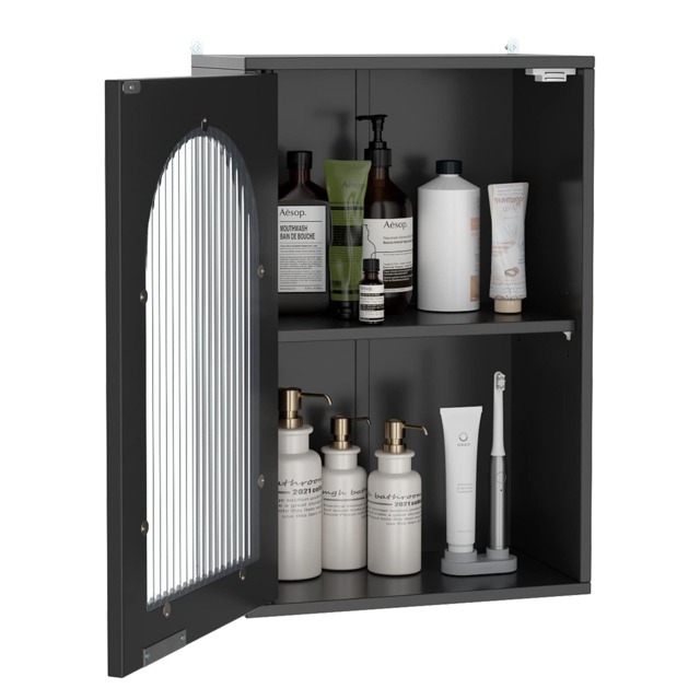 COSTWAY Bathroom Wall Cabinet Medicine Cabinet with Door-Black