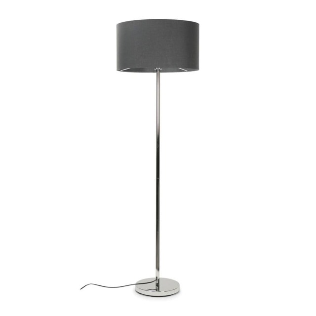 ValueLights Charlie Chrome Floor Lamp Charcoal Grey Shade