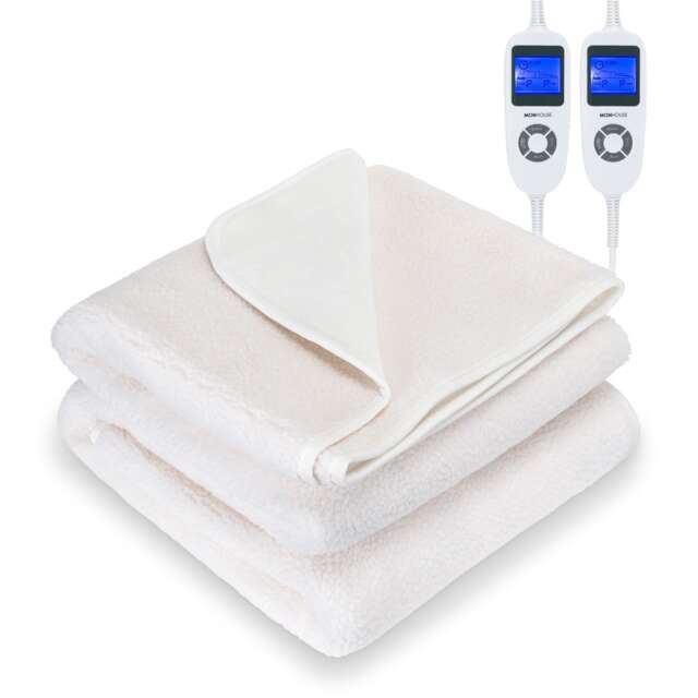 MONHOUSE Fleece Electric Heated Under Blanket - Super King 190x200cm - Detachable & Machine Washable - Controller Multi Zones, 9 Heat Settings Cream 1