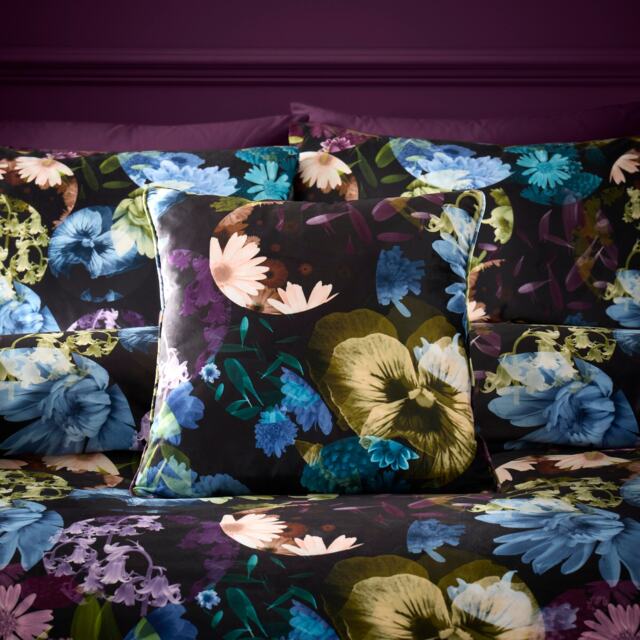 Portfolio Home Elena Floral Black Green Filled Cushion Piped Edge 45x45cm