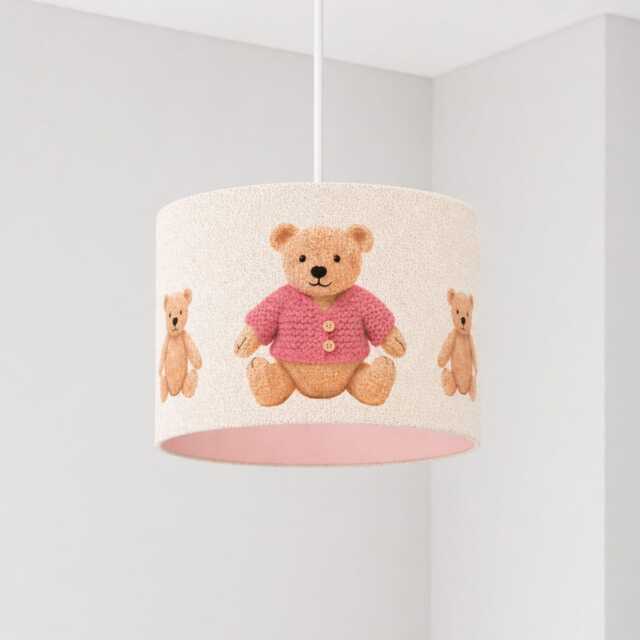 CGC BLAKE 30cm Oatmeal Linen Pink Teddy Bear Children’s Lampshade