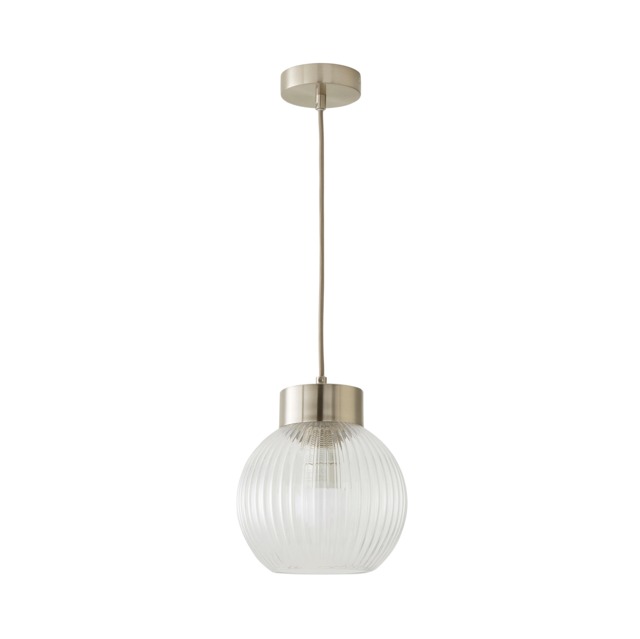 ValueLights Maddison Ribbed Glass Brushed Chrome Ceiling Light and Bulb