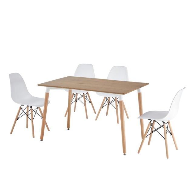 5 Piece Rectangular Dining Set Oak Table Top With White Chairs