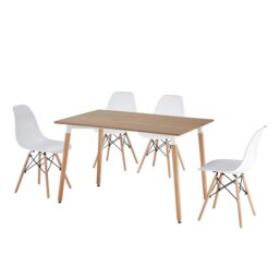 5 Piece Rectangular Dining Set Oak Table Top With White Chairs