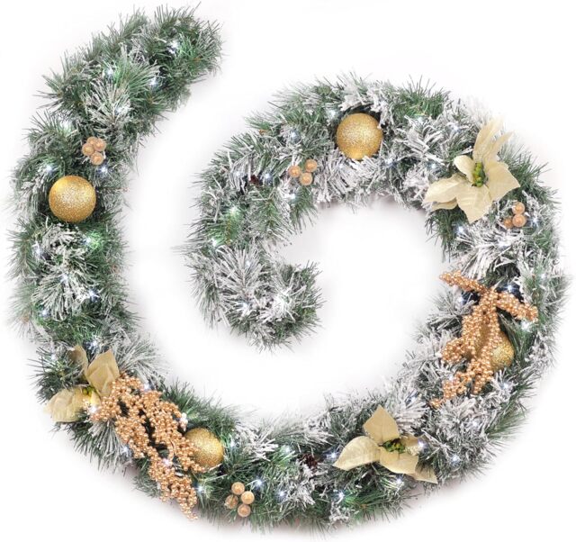Best Artificial 6ft Frosted Gold Christmas Garland with 50 Bright White battery lights