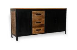 Induse Large Sideboard - Mango Wood/Iron - L42 x W160 x H78 cm - PP Sawn Finish Black