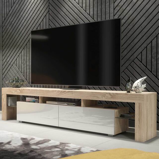 TV Stand TV Unit Cabinet Sideboard Media Cabinet Storage Oak White High Gloss 200cm