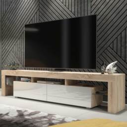 TV Stand TV Unit Cabinet Sideboard Media Cabinet Storage Oak White High Gloss 200cm