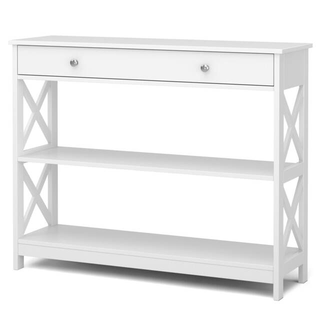COSTWAY 3-Tier Console Table Sofa Table White
