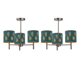 Set of 2 Brea - Antique Brass Light Fittings & Dark Green Fern Shades Yellow Green 2