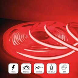 5m LED COB Strip 320L M 24V, Red with RF Dimmer and 25W Plug & Play Power Supply
