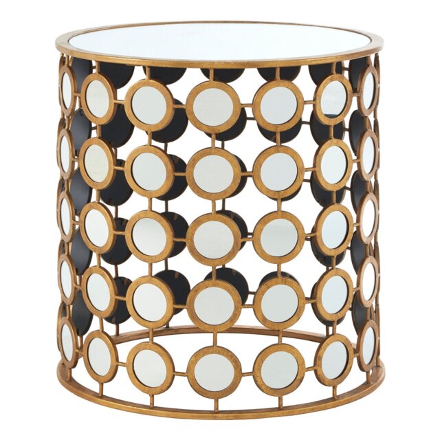 Orsina Reflective Gold Finish Mirror Side Table, Durable Small Lounge Table, Sturdy Small Bedside Table For Bedroom