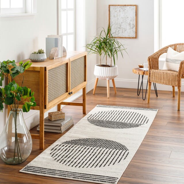 LIVABLISS Pisa-Geometric Modern Rug 80 x 220 cm Black Grey Ivory