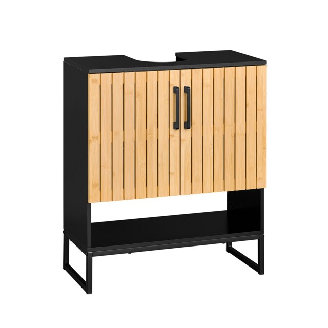 SoBuy Slim Under Sink Bathroom Cabinet with Bamboo Doors, Black Top, 23.6x11.8x27.5 inches, 11.7 kg - BZR202-SCH