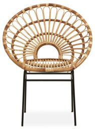 Orsina Brown Natural Rattan Sunflower Back Chair with Black Metal Legs, Hand Woven Rattan Dining Chair