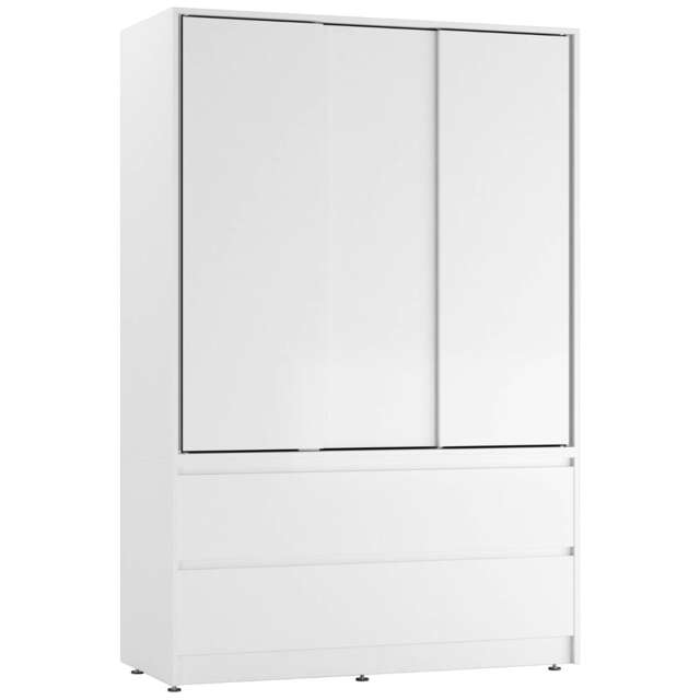 URBNLIVING 3 Sliding Door Wardrobe With 4 Drawers And Hanging Rail White White Drawers 1