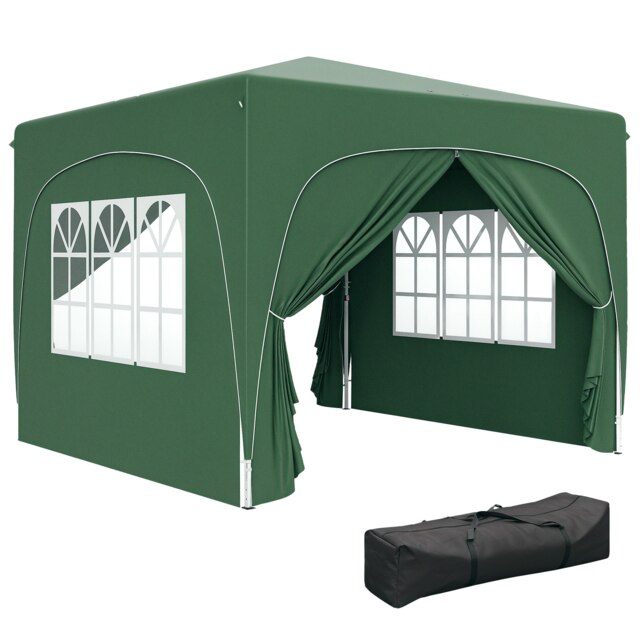 Outsunny 3 x 3(m) UPF50+ Pop Up Gazebo with Sides and Carry Bag, Dark Green Green Green 1