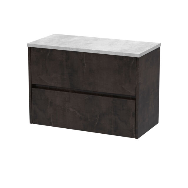 Balterley Chartley Contemporary 2 Drawer Wall Hung Vanity Unit with Laminate Worktop, Metallic Slate, 800mm