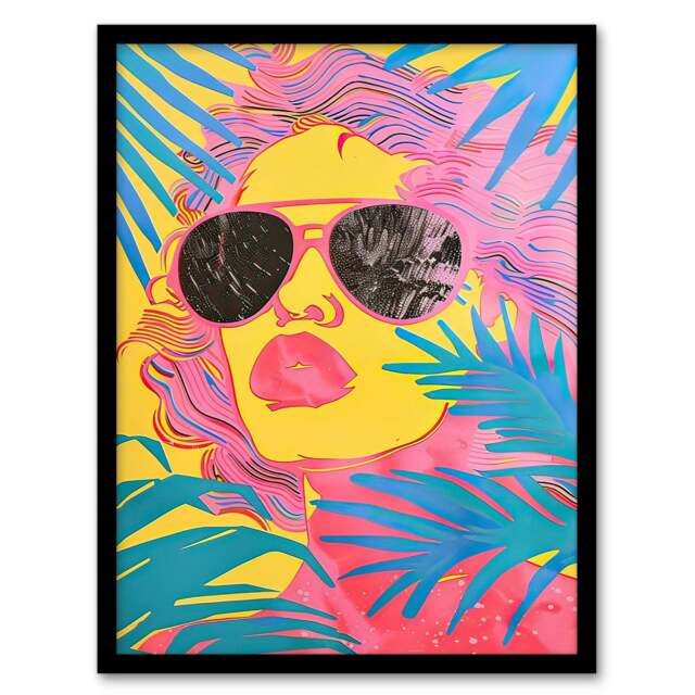 Malibu Woman Shades Portrait Tropical Home Decor Black Framed Wall Art Print A4