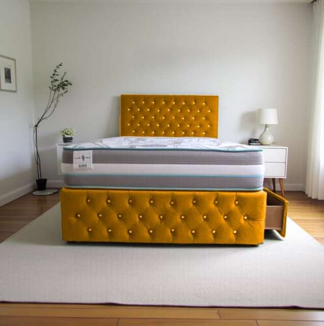 Delaware Plush Bed With Mattress, 2 Drawers Same Side & Headboard
