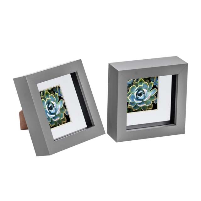 "Nicola Spring 4 x 4"" Photo Frames - Grey/White Mount - 3D Picture Frame Box Portrait Display Case (12.5 x 12.5cm) Set of 2"