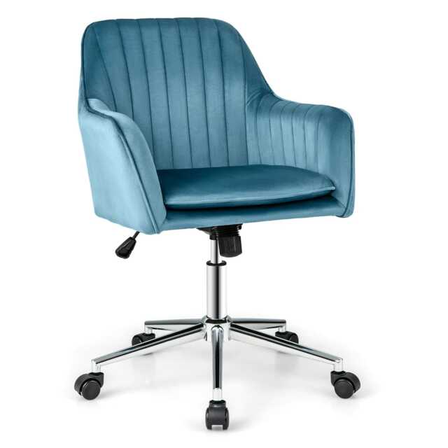 COSTWAY Ergonomic Swivel Leisure Vanity Armchair Blue Blue