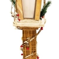 85cm Wooden Lamppost Warm White Rotating Star LEDs Snow Covered Lantern Indoor Christmas Decorations, Wood, Brown