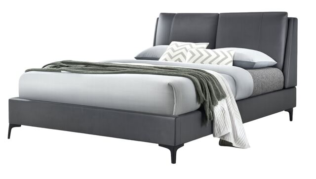 4ft6 Double Faux Leather Upholstered Grey Pillow Back Padded Bed Frame Grey Double