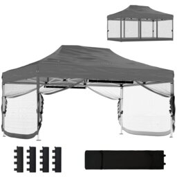 Outsunny 3 x 4.5 m Pop Up Gazebo with Mesh, Heavy Duty Party Tent Marquee Grey Dark Grey 450 x 300 x 340 cm