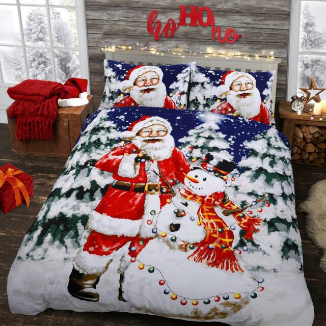Velosso Santa Xmas Lights Printed Cotton Blend Duvet Cover and Pillowcase Set Red King
