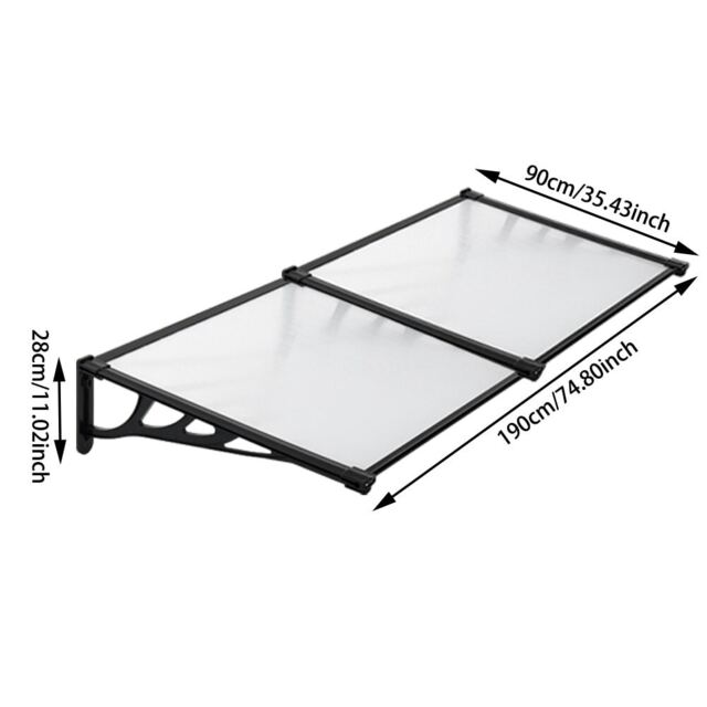 Living and Home Door Window Awning Canopy Rain Cover - L190*W90*H28cm Black