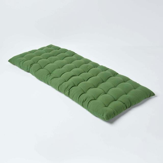 Homescapes Garden Bench Cushion Luxury 2 Seater Cotton Indoor Outdoor Seat Pad Green 108 x 42 cm 1
