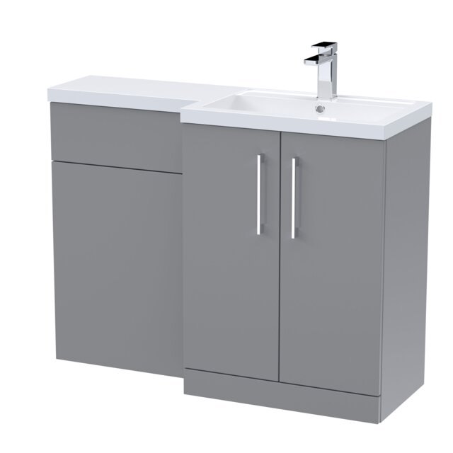 Balterley Right-Hand Bathroom Vanity and WC Unit Combination with Basin, with Handles Grey Satin Grey 3