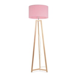 ValueLights Lottie Natural Wood Tripod Floor Lamp Blush Pink Shade and Bulb