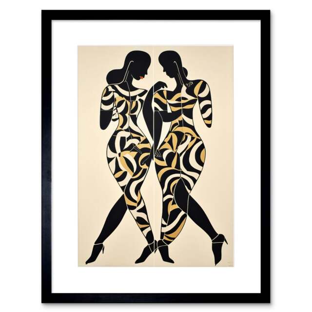 "Women Abstract Pattern Dress Matisse Silhouettes 9x7"" Black Framed Wall Art Print"