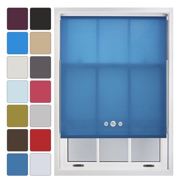 FURNISHED Daylight Roller Blinds with Triple Round Eyelets Easy Install Cut to Size Blue Teal (W) 240cm x (L) 165cm