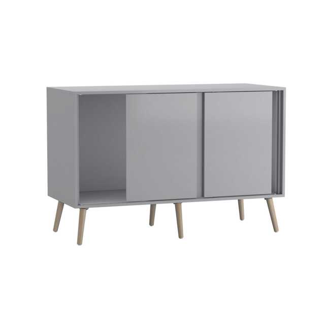 URBNLIVING Grey Carcass 3 Door Sliding Storage Cabinet Multi Grey Doors & Beech Legs 1